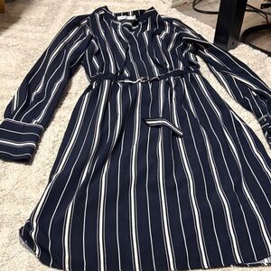 Elegant Striped Navy Dress